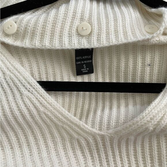New York & Company Sweater Tunic with Removable Scarf SZ XS Cream Preppy Office - Picture 4 of 5